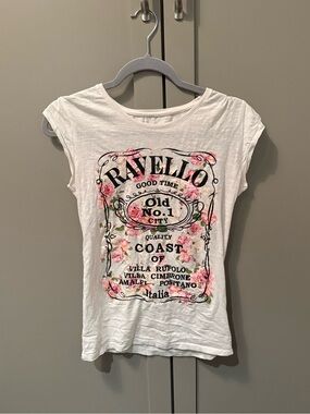 Ravello White Tee with Pink Floral Graphic